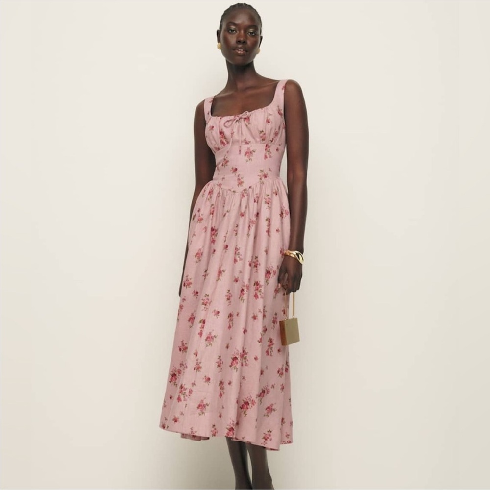 🌸REFORMATION BALIA🌸 Pink Floral Linen Dress size 12. Worn once, like new!